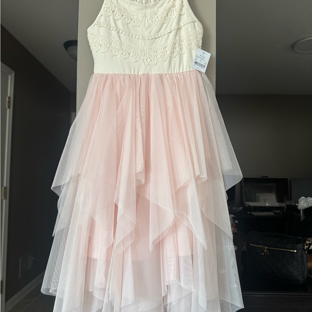 Zhenzi Cream and White Tiered Ruffled Halter Sundress